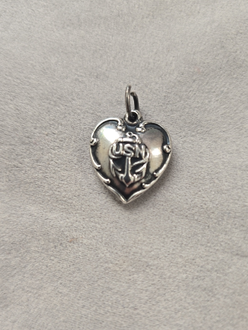 Vintage WWII Sterling Silver USN Navy Puffy Heart Charm